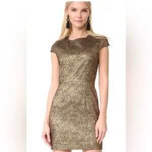 DIANE VON FURSTENBURG metallic gold cap sleeve Hadlie cocktail dress, size 10